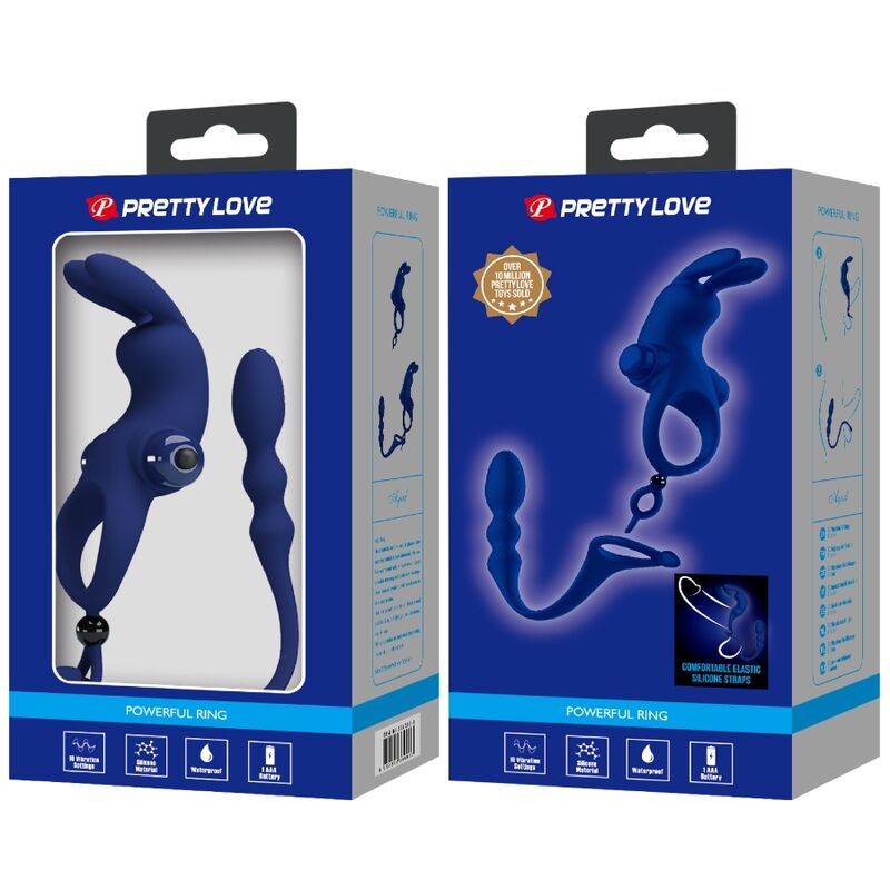 PRETTY LOVE - AYAD RABBIT VIBRATOR RING WITH PLUG BLUE - NOCTURNA DESIRES
