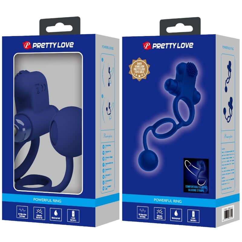 PRETTY LOVE - REMINGTON DOUBLE VIBRATING RING WITH PLUG BLUE - NOCTURNA DESIRES