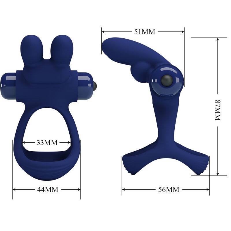 PRETTY LOVE - FRANCISCO DOUBLE VIBRATING RING RABBIT BLUE - NOCTURNA DESIRES