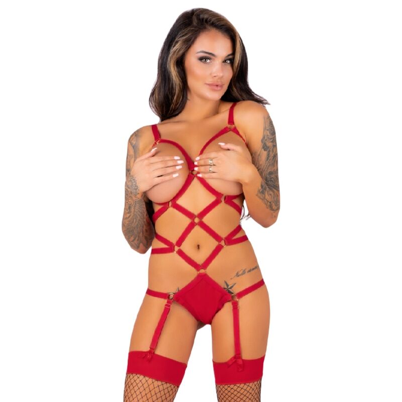 LIVCO CORSETTI FASHION - THIARA LC 20213 SET BODY + STOCKINGS RED L/XL - NOCTURNA DESIRES