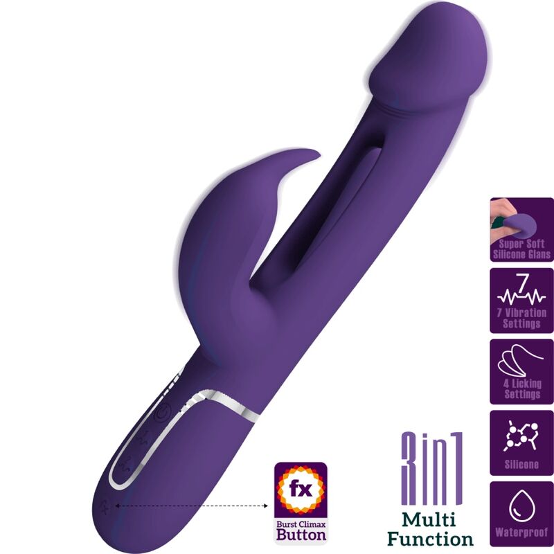 PRETTY LOVE - KAMPAS RABBIT 3 IN 1 MULTIFUNCTION VIBRATOR WITH TONGUE VIOLET - NOCTURNA DESIRES