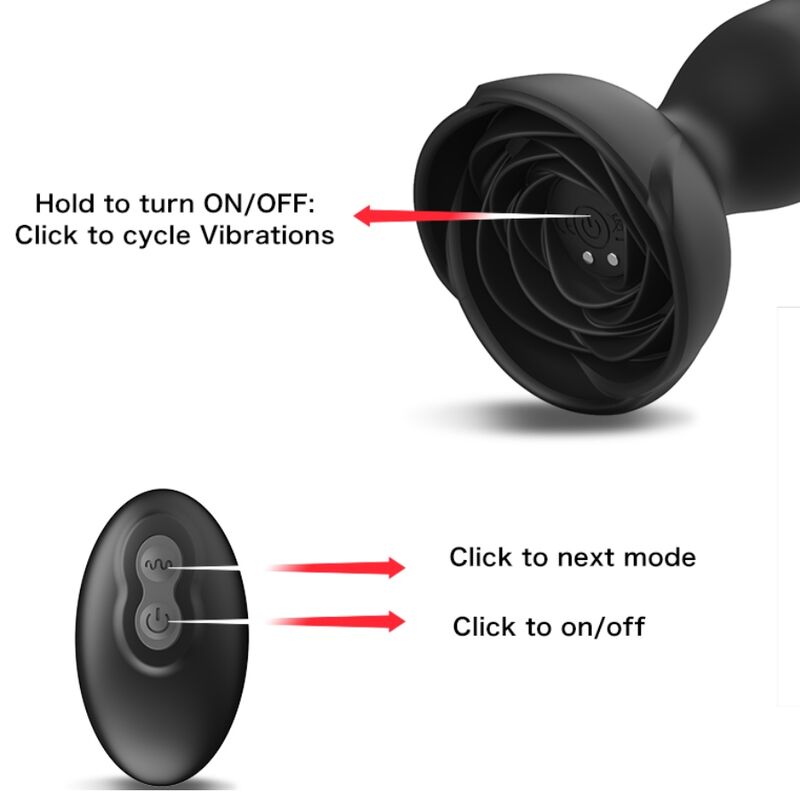 ARMONY - EXTREME A BLOOM ROSE VIBRATOR & ANAL PLUG REMOTE CONTROL BLACK - NOCTURNA DESIRES