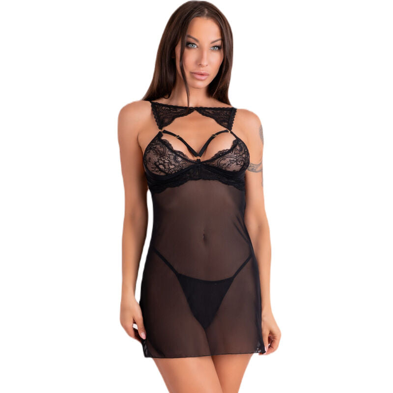 LIVCO CORSETTI FASHION - KROLINA LC 90734 CHEMISE + THONG BLACK S/M - NOCTURNA DESIRES