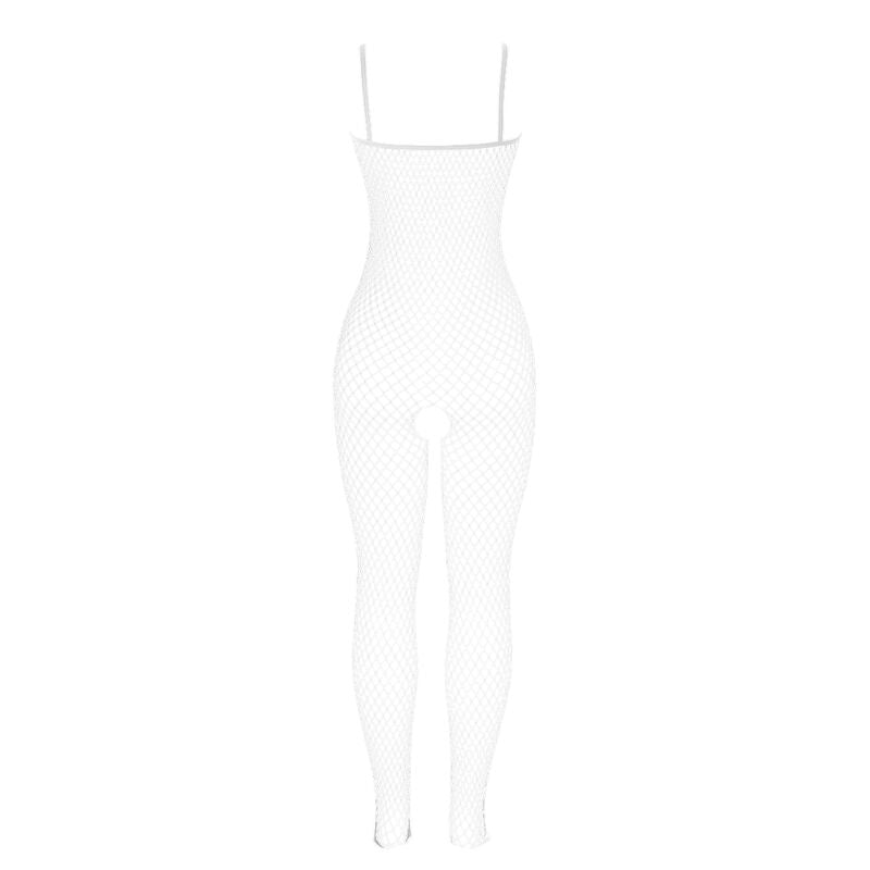 SUBBLIME - 951740 BODYSTOCKING WHITE FISHNET CROTCHLESS WITH BOWS ONE SIZE - NOCTURNA DESIRES