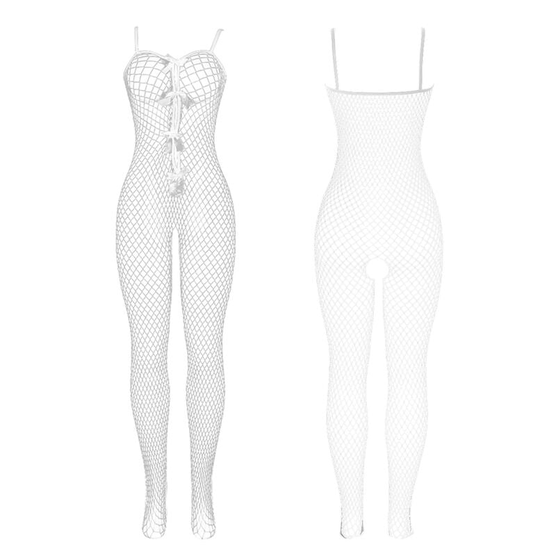 SUBBLIME - 951740 BODYSTOCKING WHITE FISHNET CROTCHLESS WITH BOWS ONE SIZE - NOCTURNA DESIRES