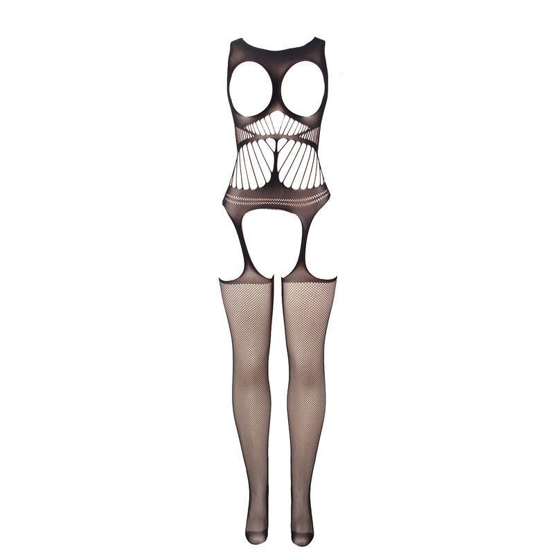 SUBBLIME - 951900 FISHNET CROTCHLESS BODYSTOCKING WITH CUP AND OPEN SHOULDERS BLACK ONE SIZE - NOCTURNA DESIRES