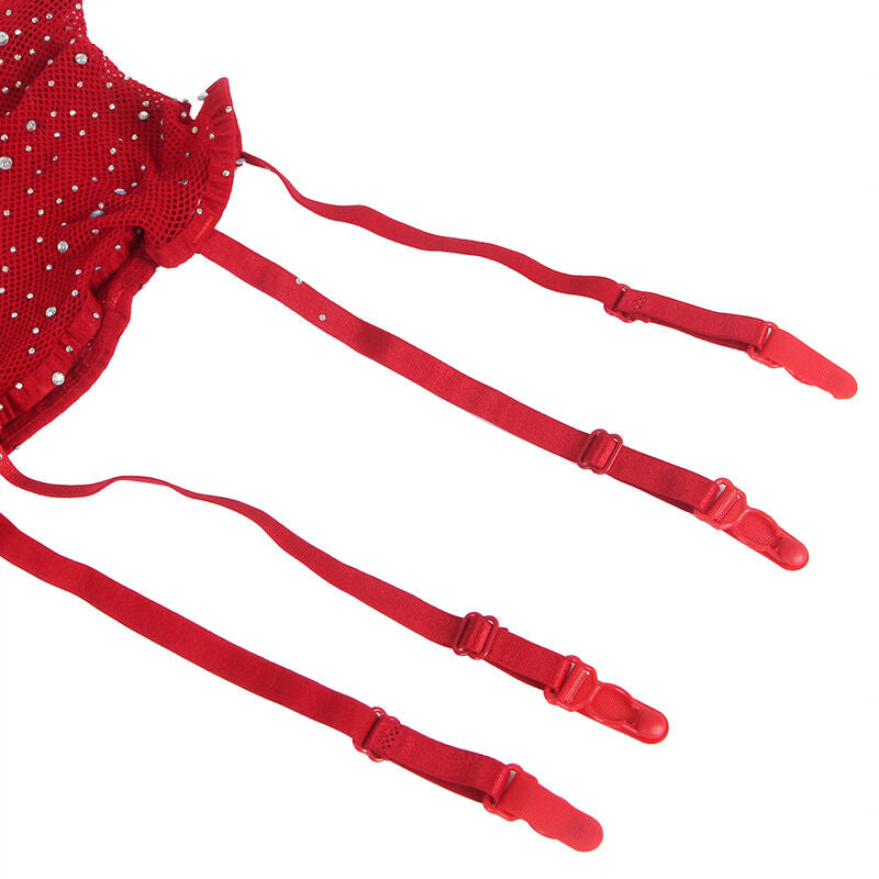 SUBBLIME - 952181 FISHNET BODYSTOCKING WITH GLOVES AND DIAMONDS RED ONE SIZE - NOCTURNA DESIRES