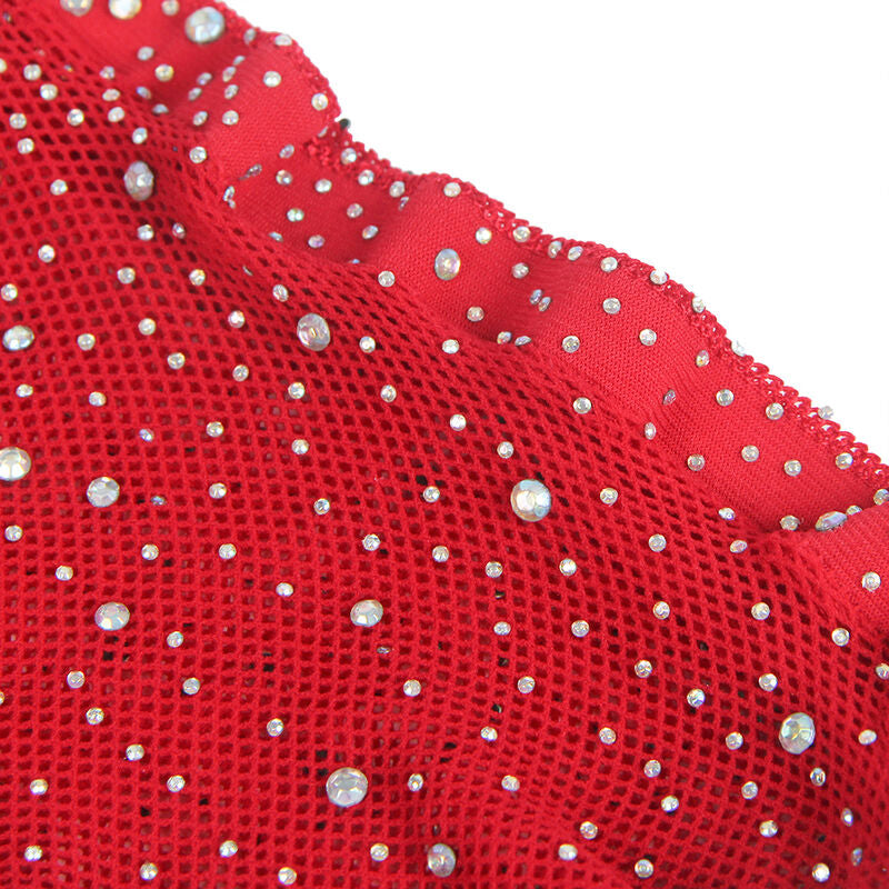 SUBBLIME - 952181 FISHNET BODYSTOCKING WITH GLOVES AND DIAMONDS RED ONE SIZE - NOCTURNA DESIRES