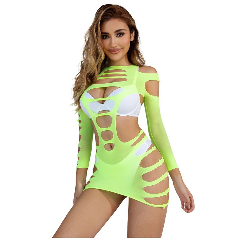 SUBBLIME - 952280 GREEN LONG SLEEVE ELASTIC FISHNET DRESS ONE SIZE - NOCTURNA DESIRES