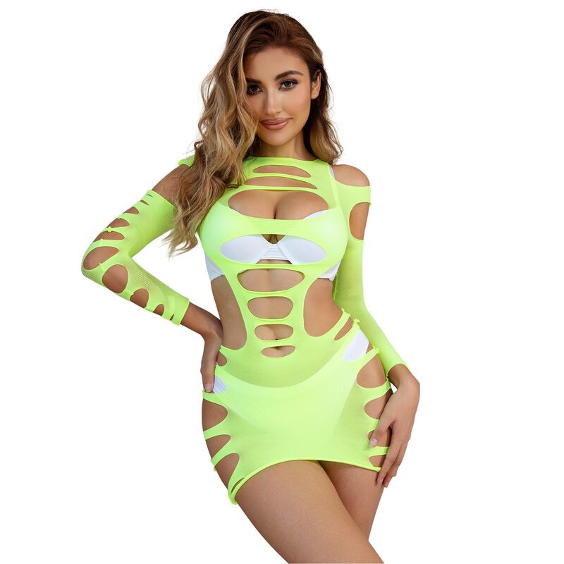SUBBLIME - 952280 GREEN LONG SLEEVE ELASTIC FISHNET DRESS ONE SIZE - NOCTURNA DESIRES