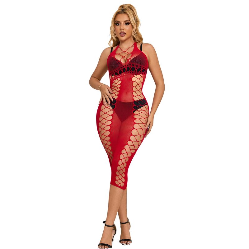 SUBBLIME - 952327 LONG RED FISHNET DRESS ONE SIZE - NOCTURNA DESIRES