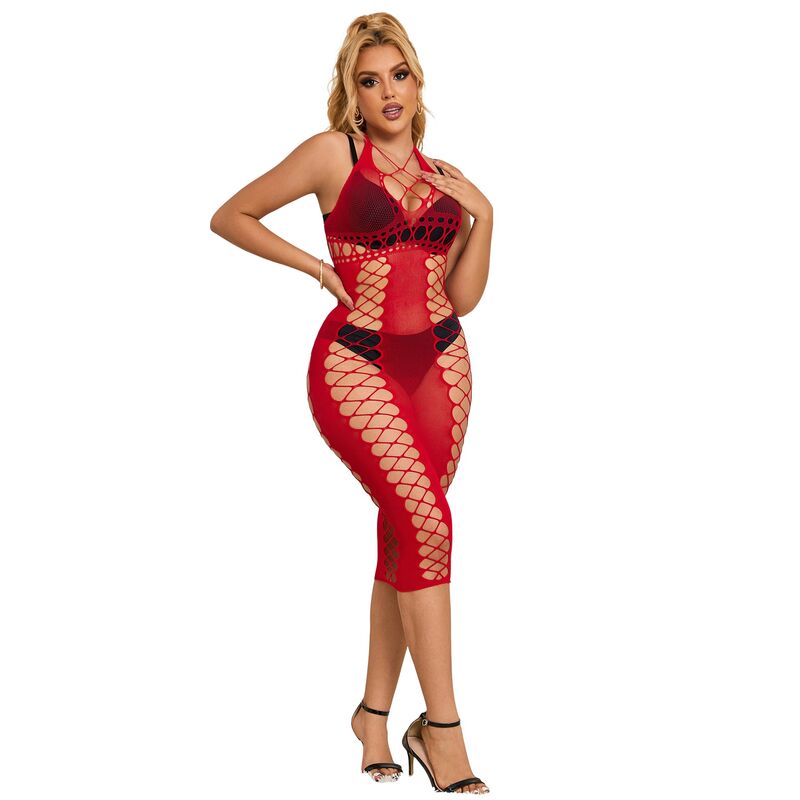 SUBBLIME - 952327 LONG RED FISHNET DRESS ONE SIZE - NOCTURNA DESIRES