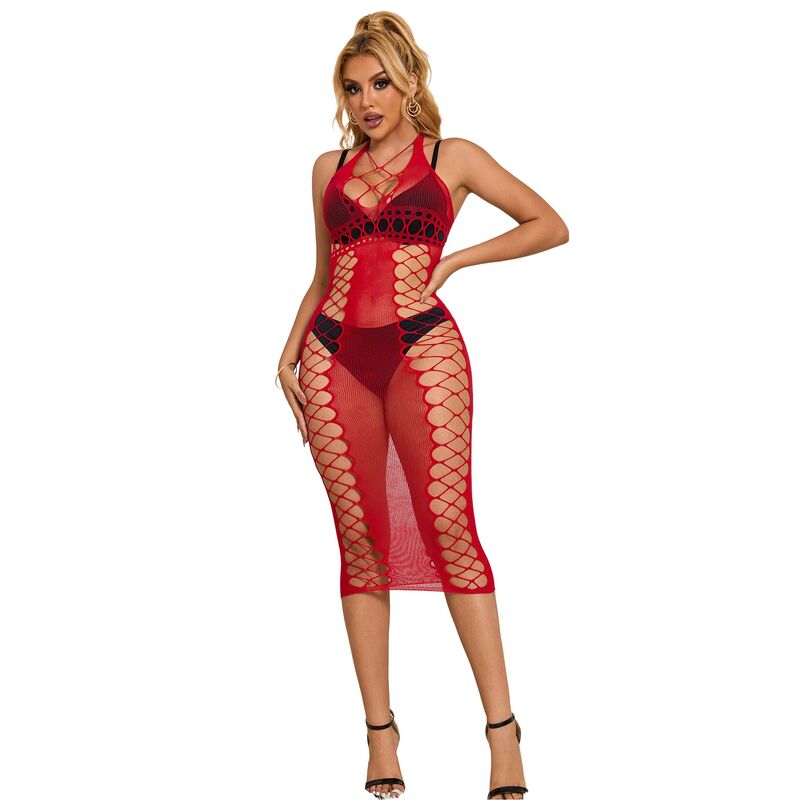 SUBBLIME - 952327 LONG RED FISHNET DRESS ONE SIZE - NOCTURNA DESIRES
