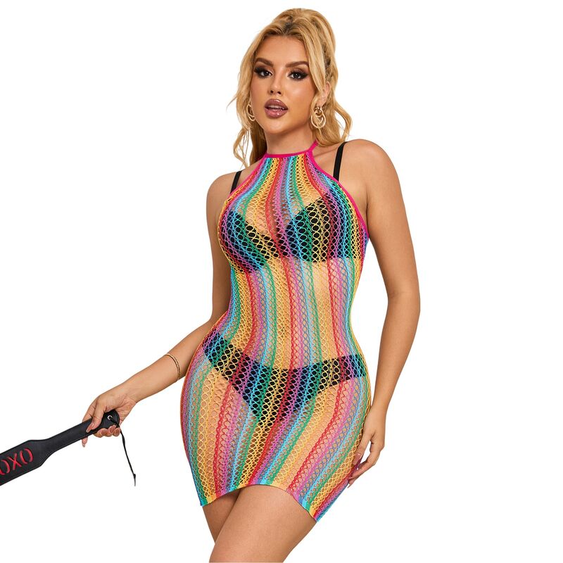 SUBBLIME - 952341 RAINBOW FISHNET DRESS ONE SIZE - NOCTURNA DESIRES