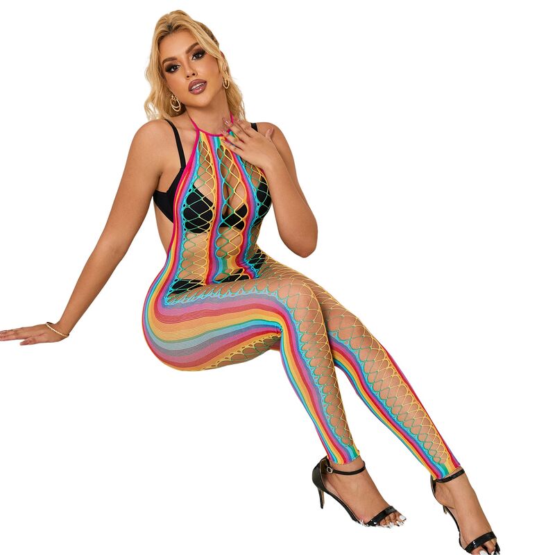 SUBBLIME - 952358 RAINBOW MESH HALTER NECK BODYSTOCKING XS/M - NOCTURNA DESIRES