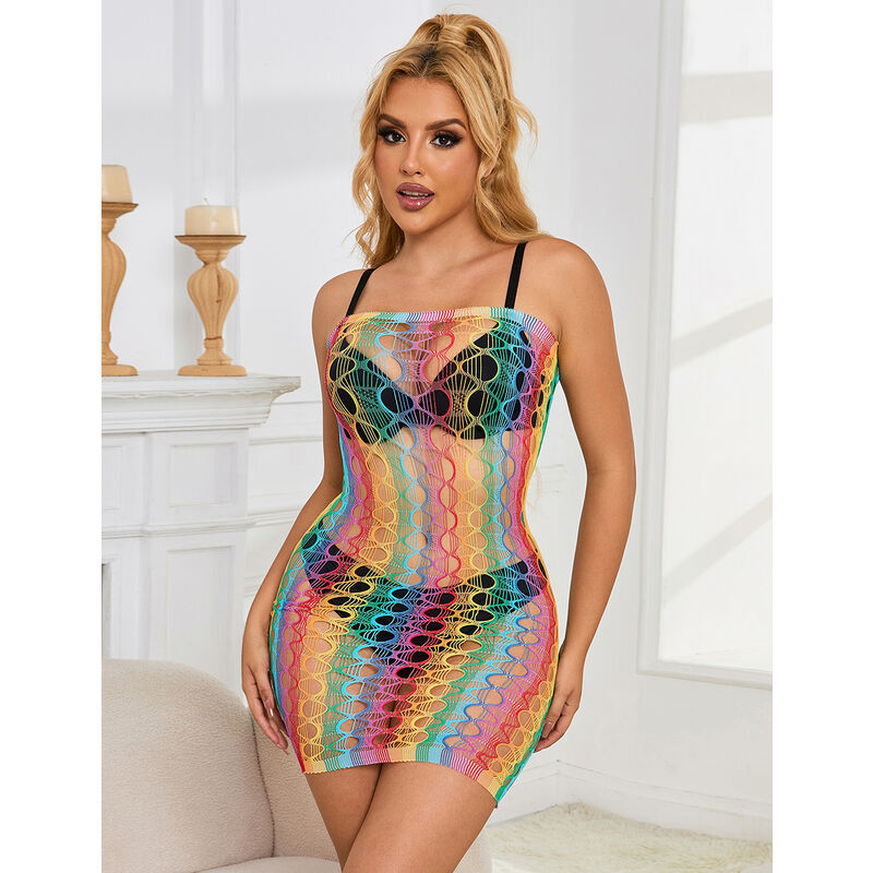 SUBBLIME - 952365 RAINBOW BARE SHOULDER FISHNET DRESS ONE SIZE - NOCTURNA DESIRES