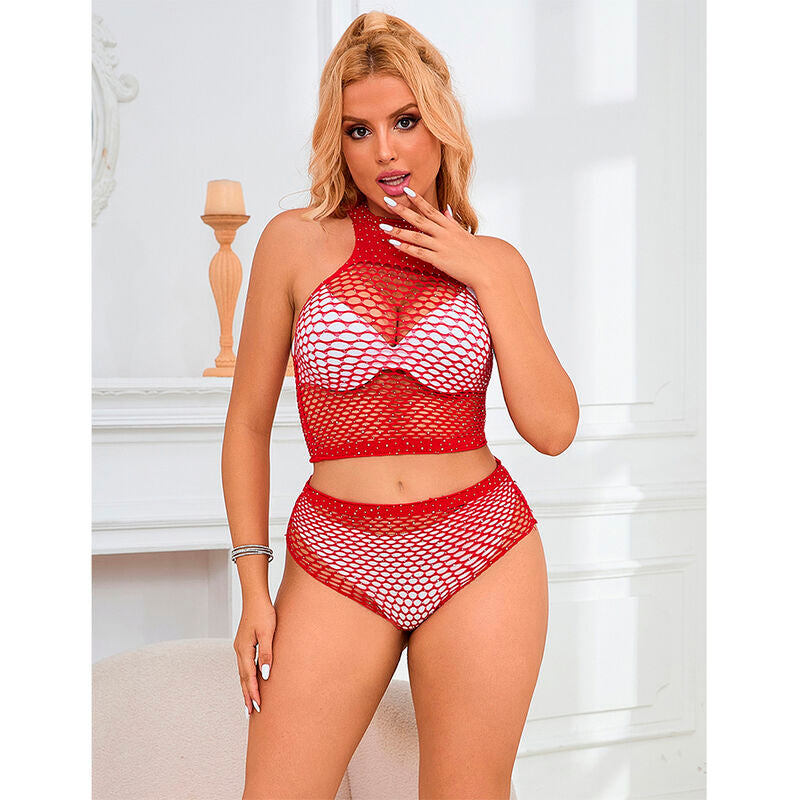 SUBBLIME - 952402 FISHNET SET WITH PINK DIAMONDS ONE SIZE - NOCTURNA DESIRES