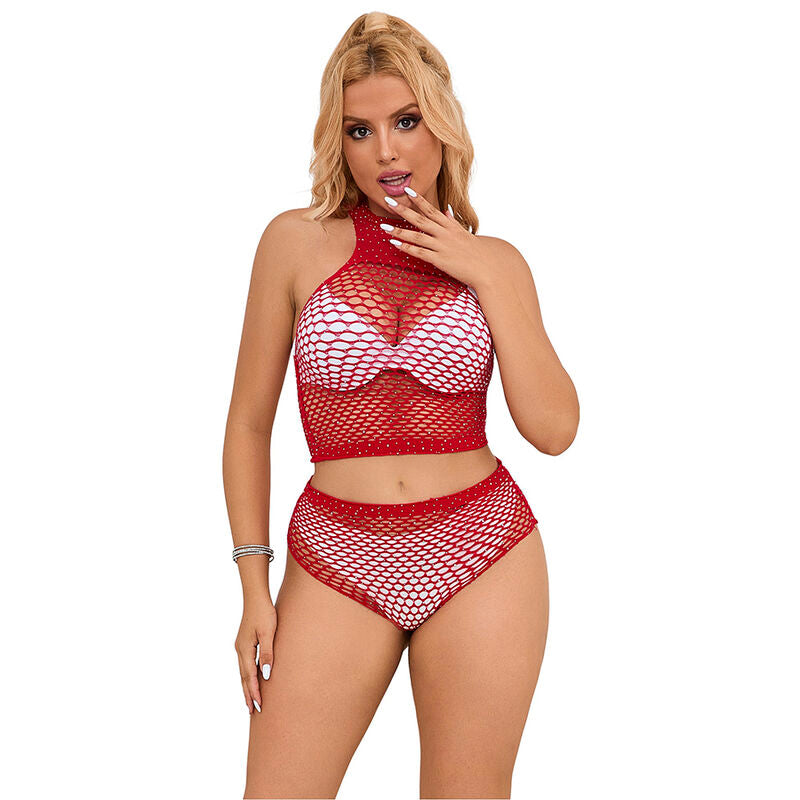 SUBBLIME - 952402 FISHNET SET WITH PINK DIAMONDS ONE SIZE - NOCTURNA DESIRES
