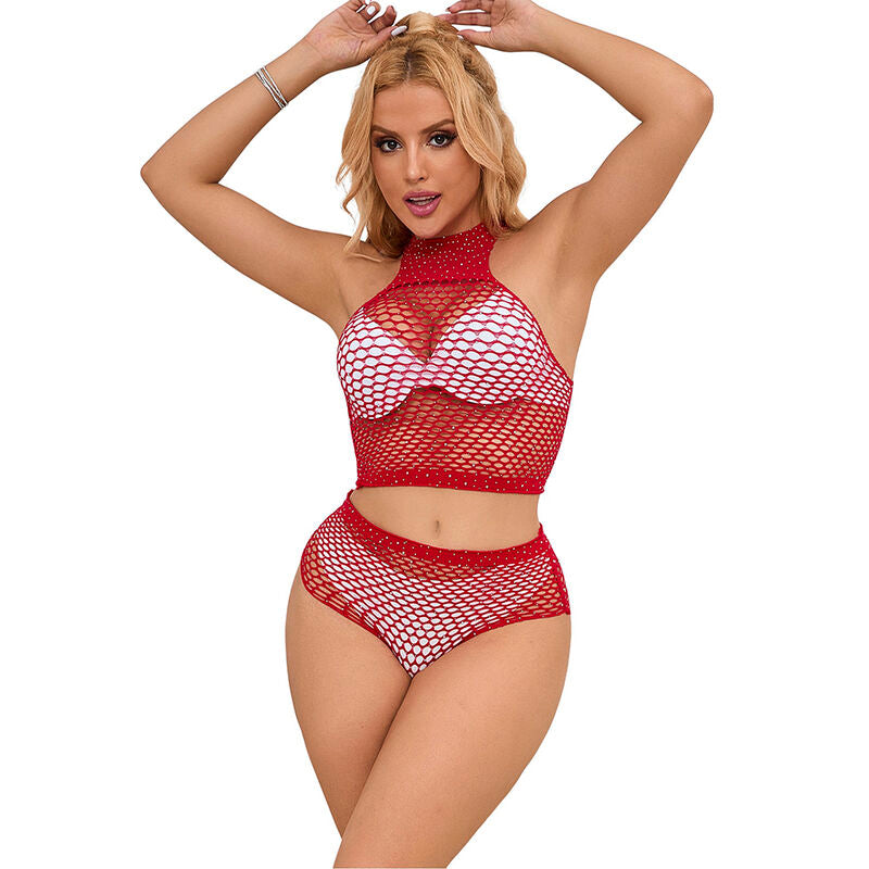 SUBBLIME - 952402 FISHNET SET WITH PINK DIAMONDS ONE SIZE - NOCTURNA DESIRES
