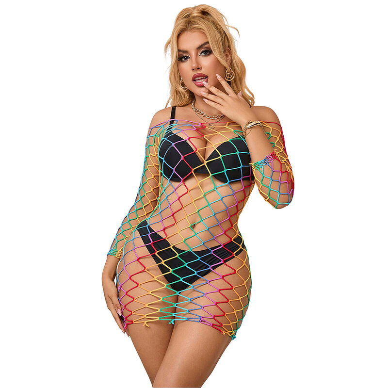 SUBBLIME - 952426 RAINBOW LONG SLEEVE FISHNET DRESS ONE SIZE - NOCTURNA DESIRES