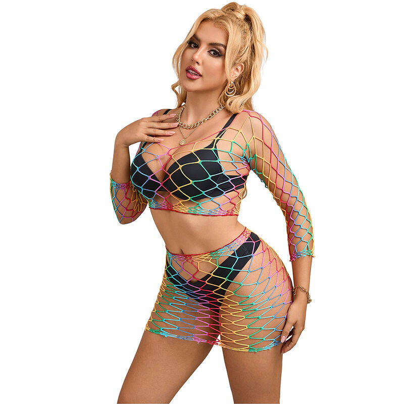 SUBBLIME - 952440 2-PIECE FISHNET SET LONG SLEEVE RAINBOW ONE SIZE - NOCTURNA DESIRES