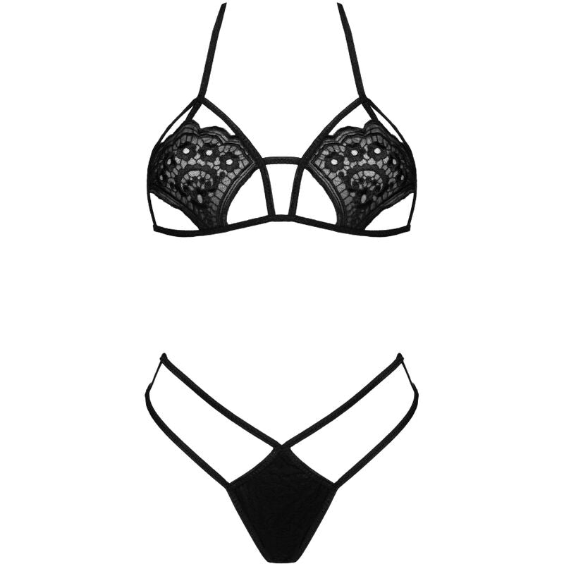 LIVCO CORSETTI FASHION - JIMENA LC 20216 BRA + THONG BLACK ONE SIZE - NOCTURNA DESIRES