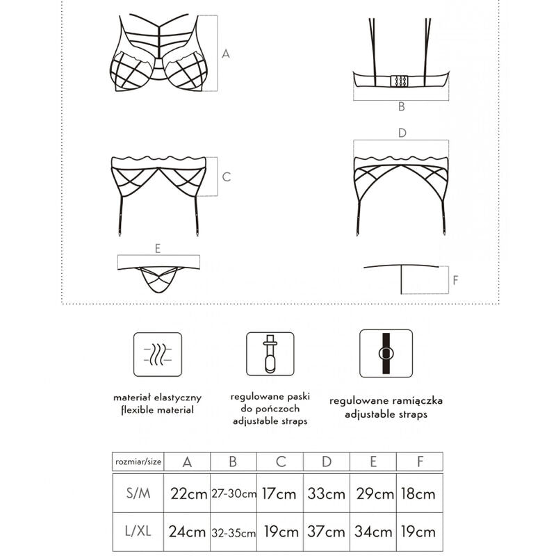 LIVCO CORSETTI FASHION - SOLEDAD LC 20217 BRA + PANTY + GARTER BELT L/XL - NOCTURNA DESIRES