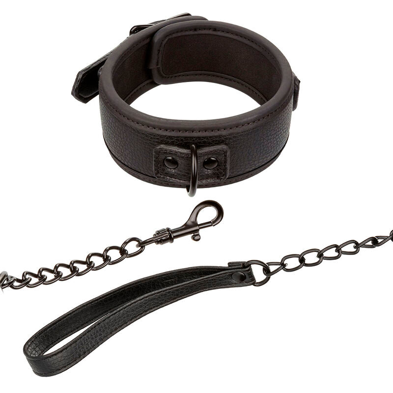 CALEXOTICS - NOCTURNAL COLLAR & LEASH LEATHER ADJUSTABLE BLACK - NOCTURNA DESIRES