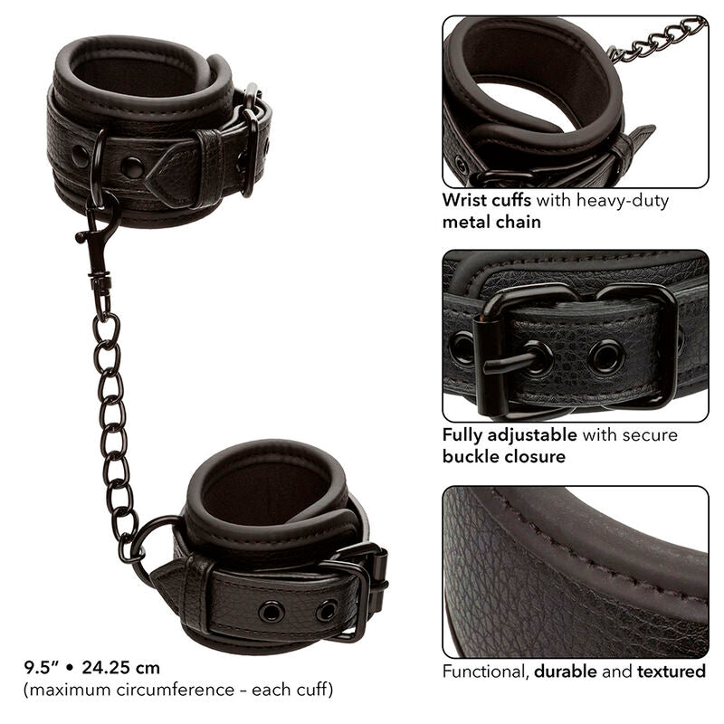 CALEXOTICS - NOCTURNAL LEATHER WRIST CUFFS ADJUSTABLE BLACK - NOCTURNA DESIRES