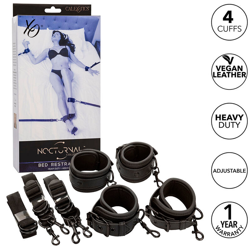 CALEXOTICS - NOCTURNAL BED RESTRAINTS LEATHER ADJUSTABLE BLACK - NOCTURNA DESIRES
