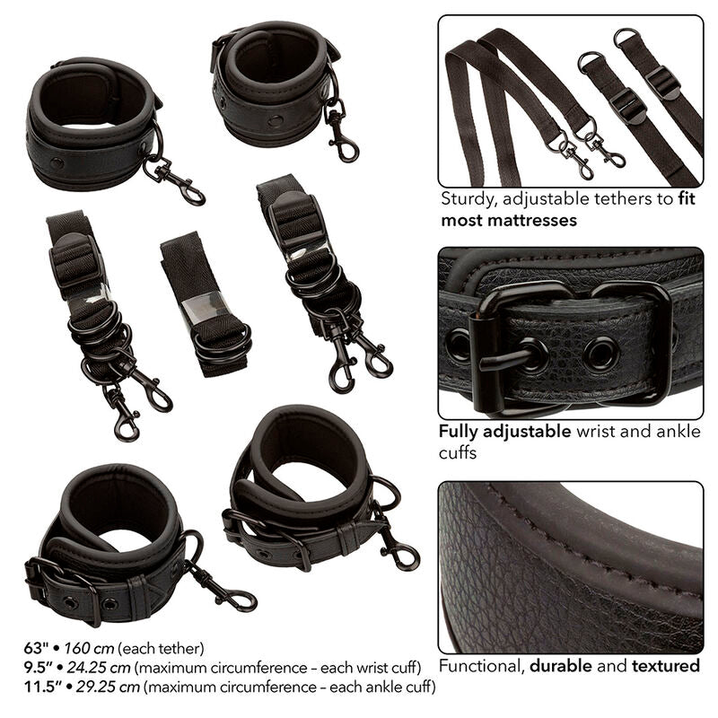 CALEXOTICS - NOCTURNAL BED RESTRAINTS LEATHER ADJUSTABLE BLACK - NOCTURNA DESIRES