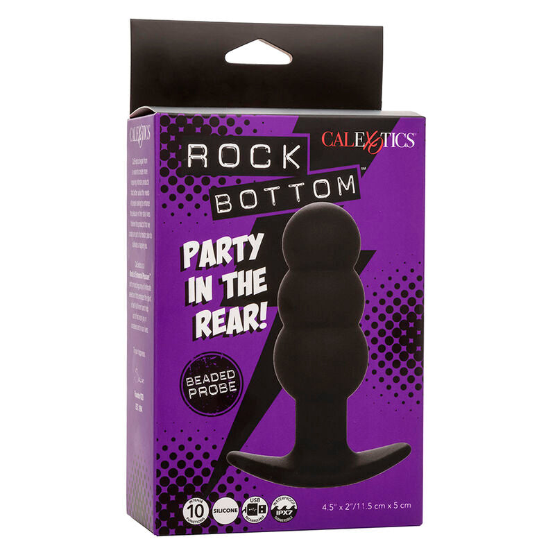 CALEXOTICS - ROCK BOTTOM BEADED ANAL PLUG 10 VIBRATIONS SILICONE BLACK - NOCTURNA DESIRES