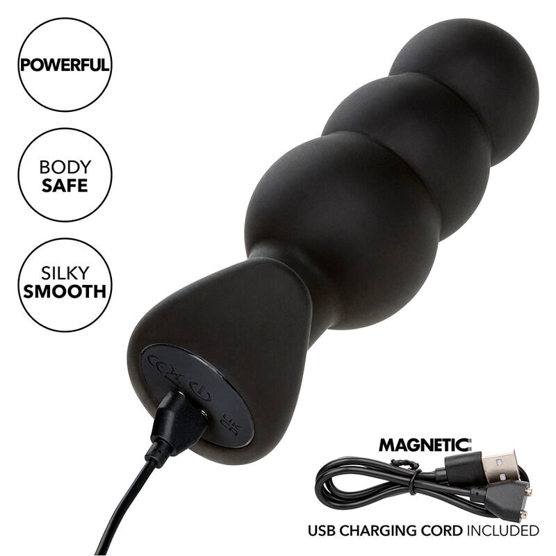 CALEXOTICS - ROCK BOTTOM BEADED ANAL PLUG 10 VIBRATIONS SILICONE BLACK - NOCTURNA DESIRES