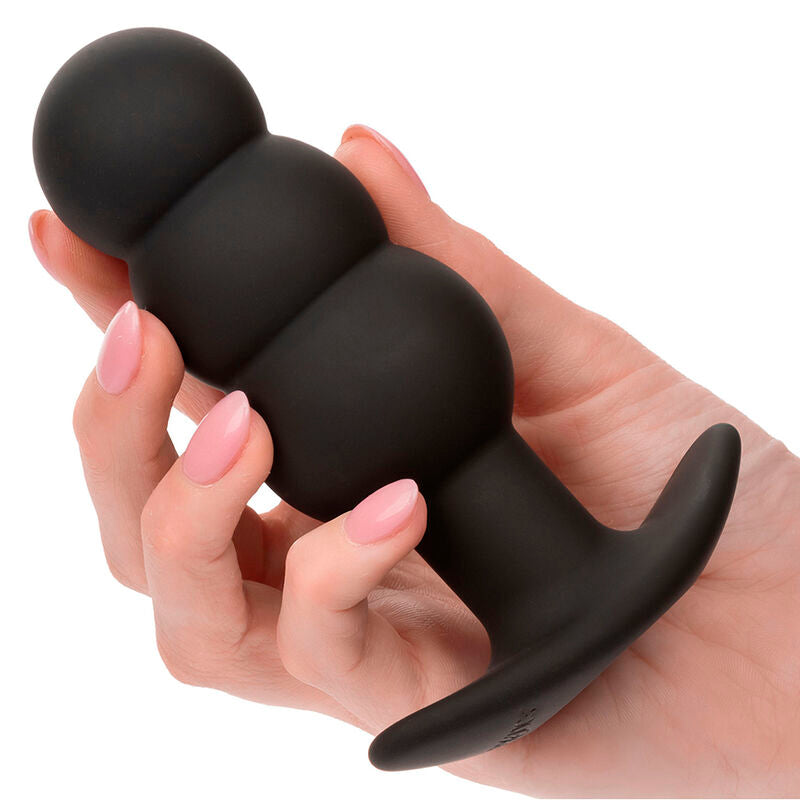 CALEXOTICS - ROCK BOTTOM BEADED ANAL PLUG 10 VIBRATIONS SILICONE BLACK - NOCTURNA DESIRES