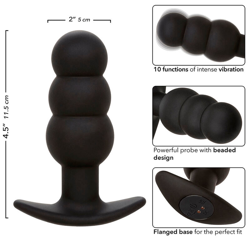 CALEXOTICS - ROCK BOTTOM BEADED ANAL PLUG 10 VIBRATIONS SILICONE BLACK - NOCTURNA DESIRES