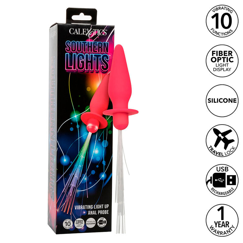 CALEXOTICS - SOUTHERN LIGHTS LIGHT UP ANAL PLUG 10 VIBRATIONS SILICONE PINK - NOCTURNA DESIRES