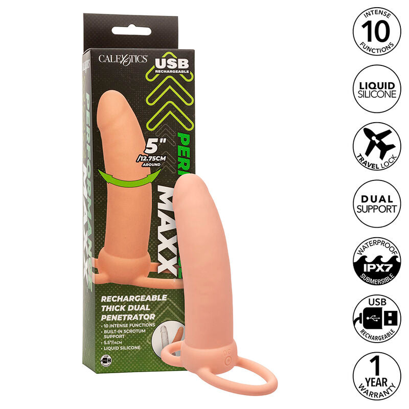 CALEXOTICS - MAXX THICK DUAL PENETRATOR 10 VIBRATIONS FLESH - NOCTURNA DESIRES