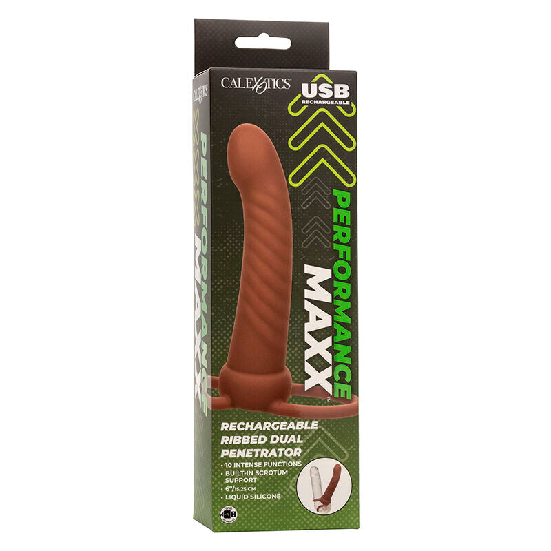 CALEXOTICS - MAXX RIBBED DUAL PENETRATOR 10 VIBRATIONS BROWN - NOCTURNA DESIRES