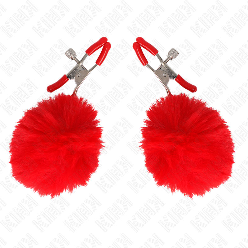 KINK - FAUX FUR BALL NIPPLE CLAMP RED 6 CM - NOCTURNA DESIRES