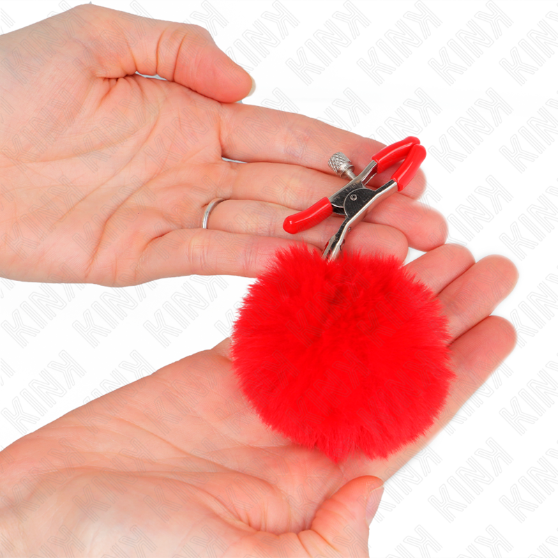 KINK - FAUX FUR BALL NIPPLE CLAMP RED 6 CM - NOCTURNA DESIRES