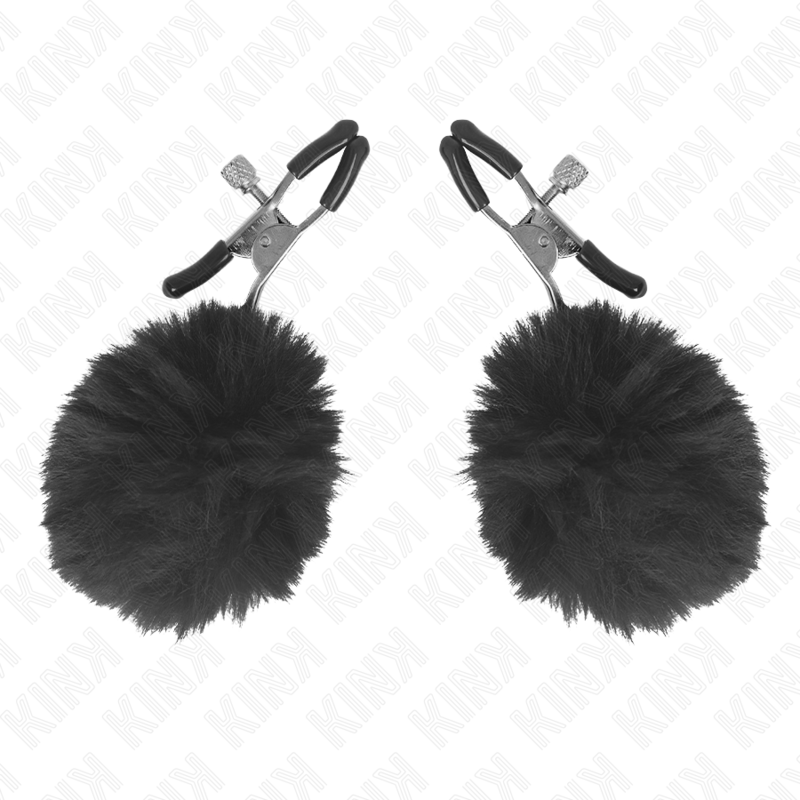KINK - FAUX FUR BALL NIPPLE CLAMP BLACK 6 CM - NOCTURNA DESIRES