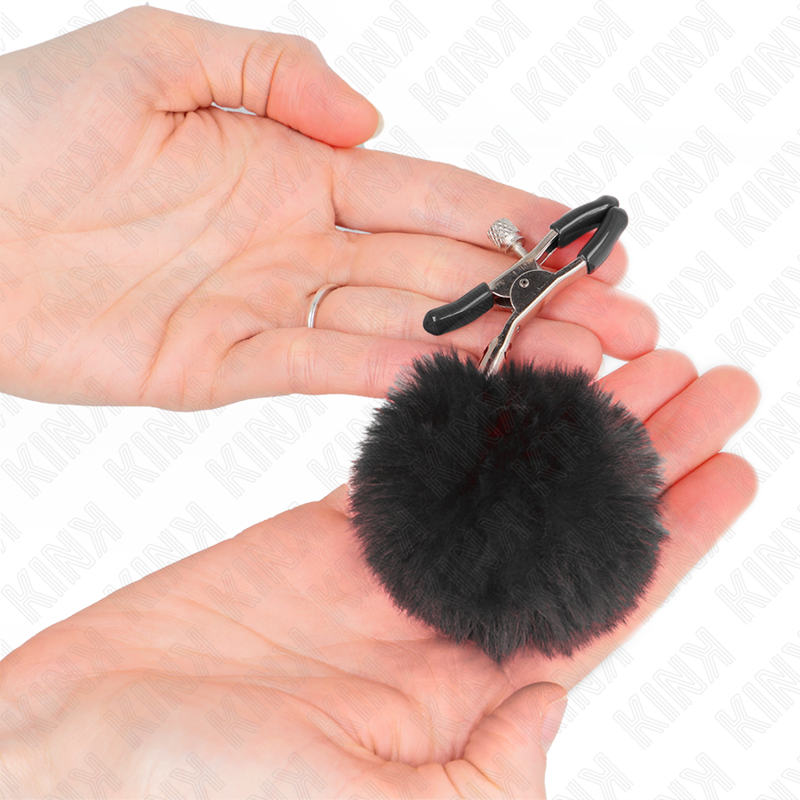 KINK - FAUX FUR BALL NIPPLE CLAMP BLACK 6 CM - NOCTURNA DESIRES