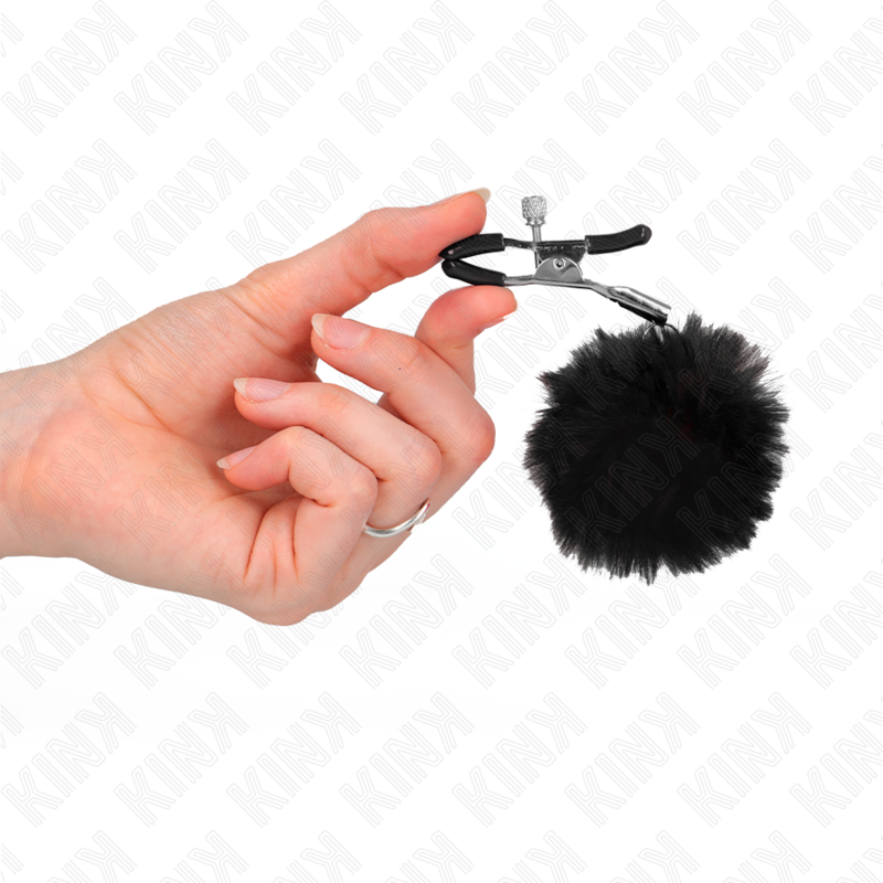 KINK - FAUX FUR BALL NIPPLE CLAMP BLACK 6 CM - NOCTURNA DESIRES