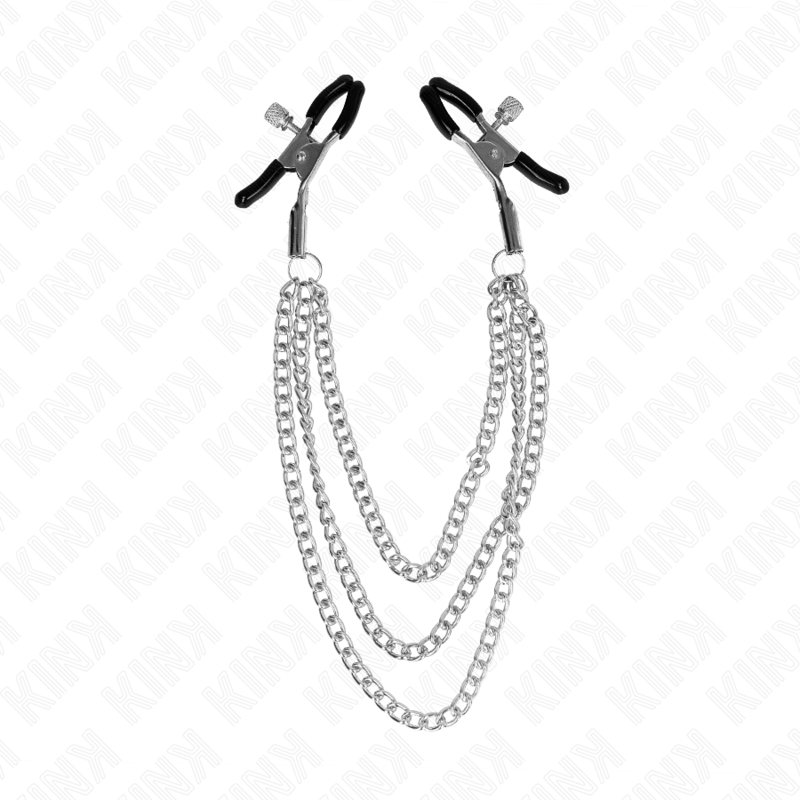 KINK - NIPPLE CLAMPS WITH 3 CHAINS SILVER 20/23/28 CM - NOCTURNA DESIRES