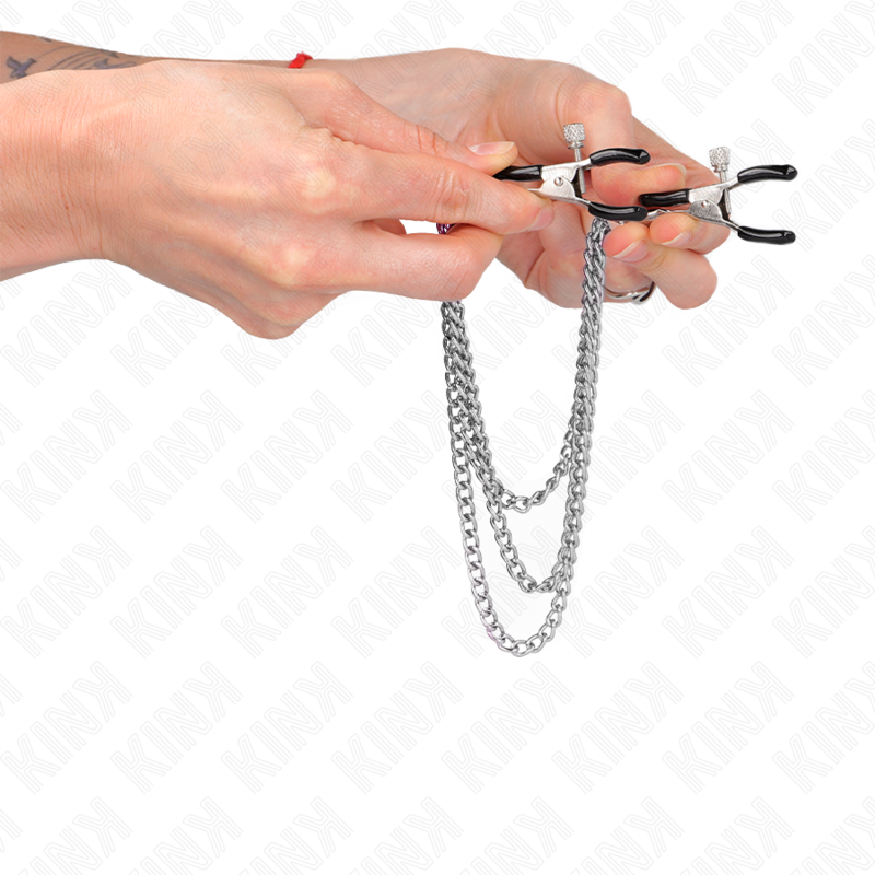 KINK - NIPPLE CLAMPS WITH 3 CHAINS SILVER 20/23/28 CM - NOCTURNA DESIRES
