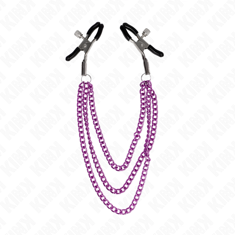 KINK - NIPPLE CLAMPS WITH 3 CHAINS PURPLE 20/23/28 CM - NOCTURNA DESIRES