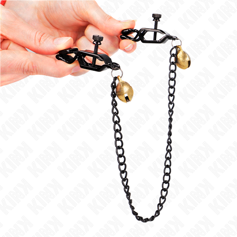KINK - FLAT CHAIN NIPPLE CLAMPS AND BELL SILVER 30 CM - NOCTURNA DESIRES