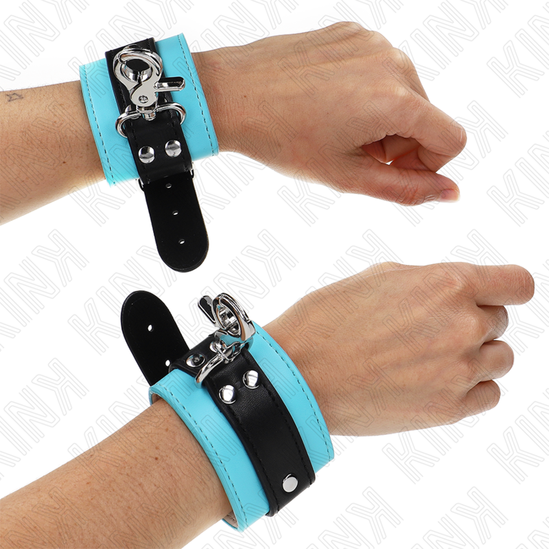 KINK - PREMIUM LOCKABLE WRIST RESTRAINTS BLACK / BLUE ADJUSTABLE 21-28 CM X 5.5 CM - NOCTURNA DESIRES