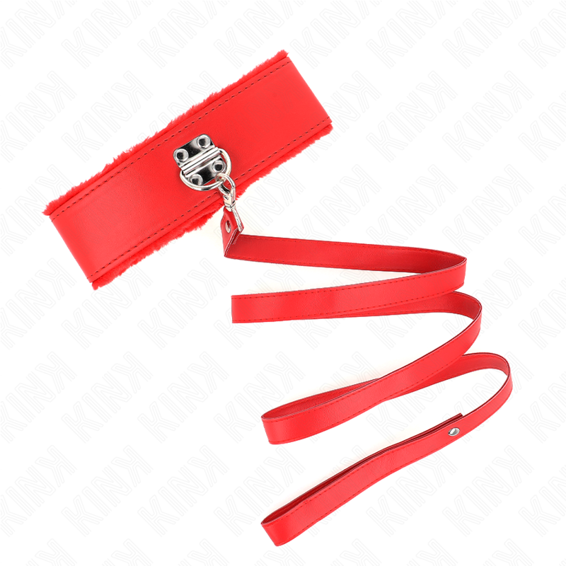 KINK - NECKLACE WITH LEASH 116 CM WITH SILVER STUDS MODEL 4 RED ADJUSTABLE 40-48 CM X 6 CM - NOCTURNA DESIRES