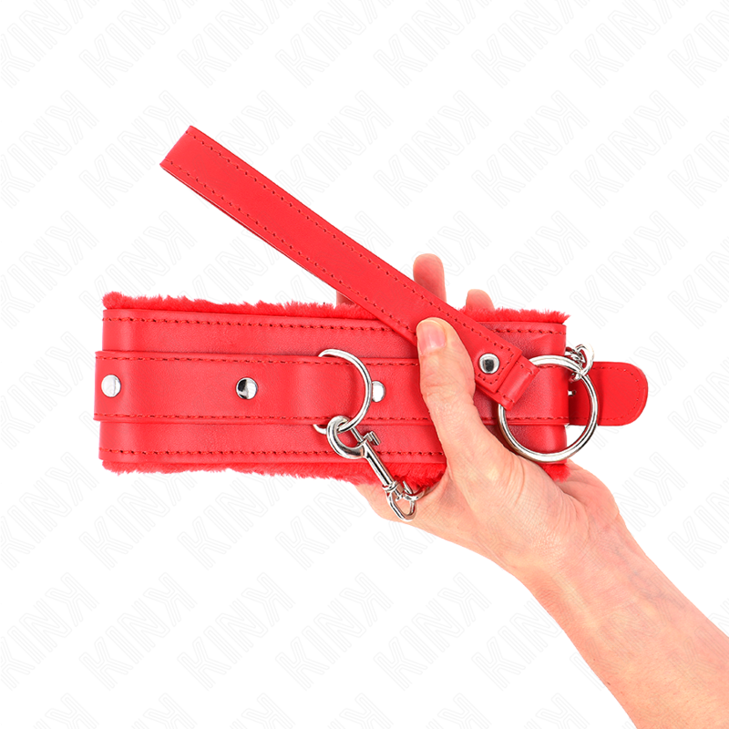 KINK - COLLAR WITH LEASH 65 CM WITH RESTRICTIONS RED 36-42 CM X 5.5 CM - NOCTURNA DESIRES